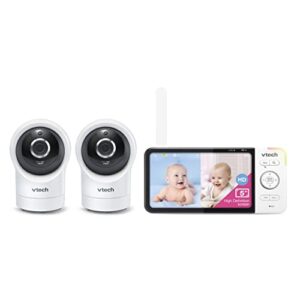 vtech rm5764-2hd 1080p smart wifi remote access 2 camera babymonitor, 360° pan & tilt, 5″ 720p hd display, night vision, soothing sounds, 2-way talk, temperature & motion detection, ios & android