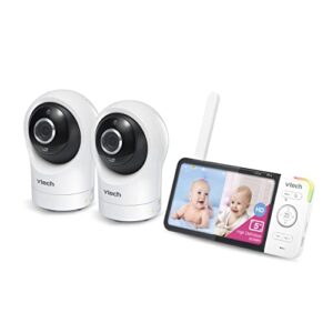 VTech RM5764-2HD 1080p Smart WiFi Remote Access 2 Camera BabyMonitor, 360° Pan & Tilt, 5" 720p HD Display, Night Vision, Soothing Sounds, 2-Way Talk, Temperature & Motion Detection, iOS & Android