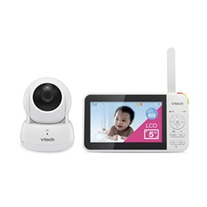 vtech vm924 remote pan-tilt-zoom video baby monitor, 5″ lcd screen, up to 17 hrs video streaming, night vision, up to 1000ft range, soothing sounds, 2-way talk, temperature sensor,secured transmission