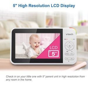 VTech VM924 Remote Pan-Tilt-Zoom Video Baby Monitor, 5" LCD Screen, Up to 17 Hrs Video Streaming, Night Vision, Up to 1000ft Range, Soothing Sounds, 2-Way Talk, Temperature Sensor,Secured Transmission