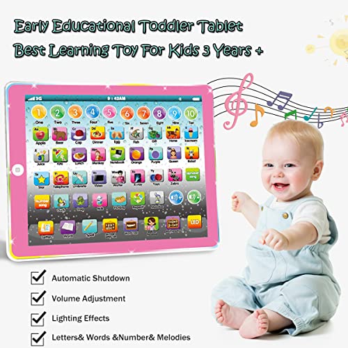 Wenbeier Kids Tablet Learning Pad Toddler Tablet with ABC Word Song Music Number Electronic Interactive Toy for Educational Preschool Boys & Girls 3-8 Years Old