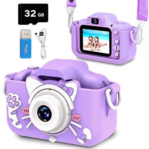 Goopow Kids Camera Toys for 3-8 Year Old Girls,Children Digital Video Camcorder Camera with Cartoon Soft Silicone Cover, Best Christmas Birthday Festival Gift for Kids - 32G SD Card Included