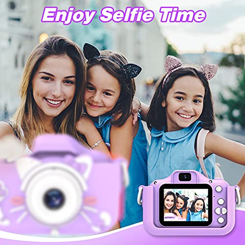 Goopow Kids Camera Toys for 3-8 Year Old Girls,Children Digital Video Camcorder Camera with Cartoon Soft Silicone Cover, Best Christmas Birthday Festival Gift for Kids - 32G SD Card Included