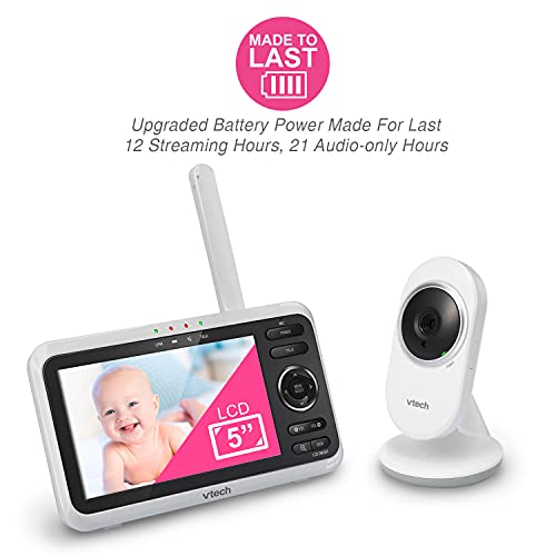 VTech VM350 Video Monitor with Battery Supports 12-hr Video-Mode, 21-hr Audio-Mode, 5" Screen, 1000ft Long Range, Bright Night Vision, 2-Way Talk, Auto-on Screen, Lullabies