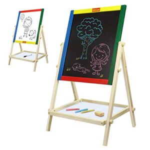 kidzlane art easel for kids | wooden toddler easel | double sided standing chalkboard / dry erase board for kids | toddler drawing board with accessories | 25.75″ blackboard & whiteboard for kids