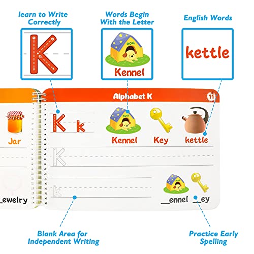 Handwriting Practice Book for kids, Toddlers Preschool Learning Activity 40 Pages Autism Educational Montessori Toys Learn Number Letters Shapes Animal & Sight Words Workbook with 8 Dry Erase Markers