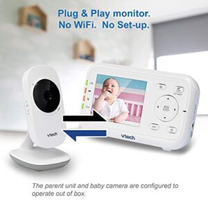 VTech Video Baby Monitor with 1000ft Long Range, Auto Night Vision, 2.8” Screen, 2-Way Audio Talk, Temperature Sensor, Power Saving Mode, Lullabies and Wall-mountable Camera with bracket, White