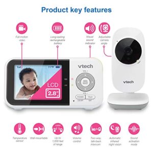 VTech VM819 Video Baby Monitor with 19 Hour Battery Life, 1000ft Long Range, 2.8” Display, Auto Night Vision, 2Way Audio Talk, Temperature Sensor and Lullabies