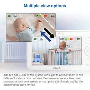 VTech [Upgraded] VM5463-2 Video Baby Monitor 5" LCD with 2 Cameras, Battery 12 Hrs, Pan Tilt Zoom, Color Night Light, Glow On The Ceiling Projection, Two-Way Talk