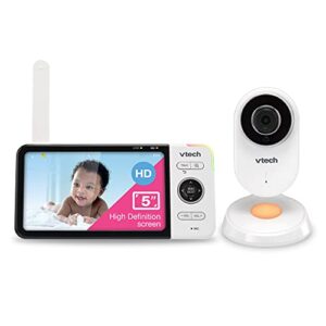 vtech vm818hd video monitor, 5-inch 720p hd display, night light, 110-degree wide-angle true-color dayvision, hd no glare nightvision, best-in-class 1000ft range, 2-way talk