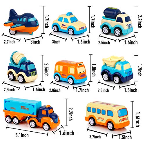 9 Pack Cars Toys for 2 3 4 5 Years Old Toddlers Boys and Girls Gift, Big Transport Truck with 8 Small Cute Pull Back Trucks, Colorful Assorted Vehicles Playset, Carrier Truck with Sound and Light