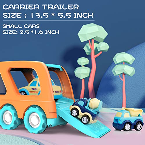 9 Pack Cars Toys for 2 3 4 5 Years Old Toddlers Boys and Girls Gift, Big Transport Truck with 8 Small Cute Pull Back Trucks, Colorful Assorted Vehicles Playset, Carrier Truck with Sound and Light