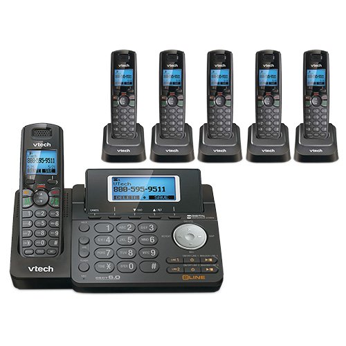 VTech DS6151-11 DECT 6.0 2-Line Expandable Cordless Phone + (5) DS6101-11 Accessory Handset, Black