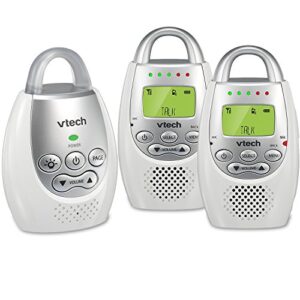 vtech dm221-2 audio baby monitor with up to 1,000 ft of range, vibrating sound-alert, talk back intercom, night light loop & two parent units, white