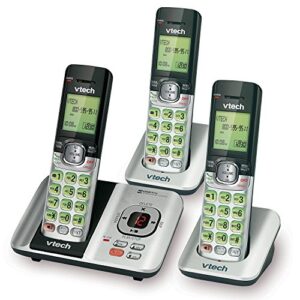 VTech CS6529-3 3-Handset Expandable Cordless Phone with Answering System-Caller ID/Call Waiting & Backlit Display/Keypad, Silver