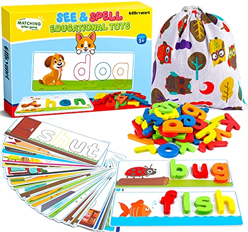 Officygnet Learning Educational Toys and Gift for 3 4 5 6 Years Old Boys and Girls - See & Spell Matching Letter Game for Preschool Kids - 80 Pcs of CVC Word Builders for Toddler Learning Activities