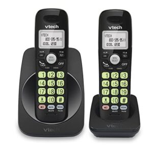 vtech vg101-21 dect 6.0 2-handset cordless phone for home, blue-white backlit display, backlit big buttons, full duplex speakerphone, caller id/call waiting, easy wall mount, reliable 1000 ft range