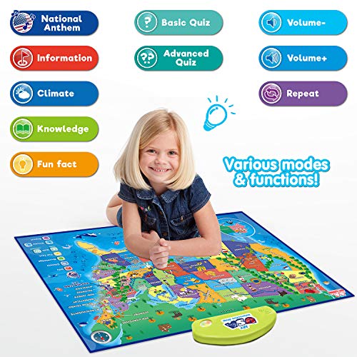 BEST LEARNING i-Poster My USA Interactive Map - Educational Smart Talking US Poster Toy for Kids Boy or Girl Ages 5 to 12 Years | United States Geography Electronic Game Children 5, 6, 7 Gift Present