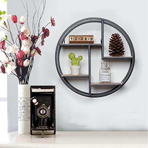 Brown Wooden Round Small, 4 Tier Hanging Floating Display Shelves for Bedroom Living Room Office