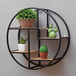 Brown Wooden Round Small, 4 Tier Hanging Floating Display Shelves for Bedroom Living Room Office