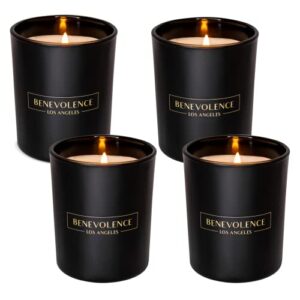 benevolence la pack of 4 scented candles gift set | rose & sandalwood candle and oud wood candles for home scented | 6 oz black candles | natural soy candles gifts for women | 35-hour burn aromatherapy candle | perfect spring candles