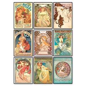 97 Decor Alphonse Mucha Art Print - Art Nouveau Decor, Alfons Mucha Poster, Art Deco Wall Art, Vintage French Nouveau Advertisement Painting, Fine Art Posters for Bedroom Decorations (7x10 UNFRAMED)