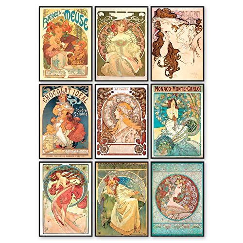 97 Decor Alphonse Mucha Art Print - Art Nouveau Decor, Alfons Mucha Poster, Art Deco Wall Art, Vintage French Nouveau Advertisement Painting, Fine Art Posters for Bedroom Decorations (7x10 UNFRAMED)