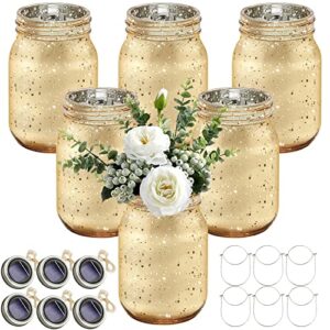 suclain 6 pack mason jars painted mason jars wide decorative jar glass decorative jars for home table centerpiece decoration and wedding favor (gold)