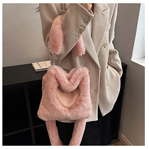 Cute Fluffy Fuzzy Bag Furry Kawaii Purse Faux Fur Shoulder Handbag Lolita Crossbody Bags Women Girl Plush Winter Tote (pink)