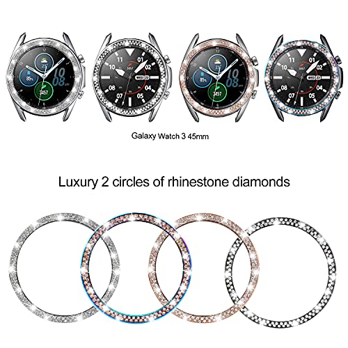 DEALELE Cases Compatible with Samsung Galaxy 3 (45mm), Bling Rhinestone Diamond Stainless Steel Metal Bezel Ring Cover Replacement Watch Face for Women Men (Rainbow)