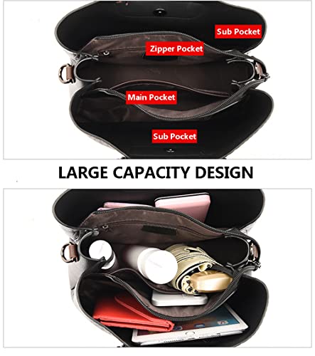 Fashion Large Leather Satchel Handbag for Women Top Handle Crossbody Bag Ladies Crocodile Shoulder Purse Tote (Black)