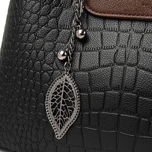 Fashion Large Leather Satchel Handbag for Women Top Handle Crossbody Bag Ladies Crocodile Shoulder Purse Tote (Black)