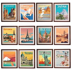 vivimagis vintage wall decor aesthetic retro style travel city posters for room decor wall art print-set of 12 world travel paintings decorations dorm room 8″ x 10″ (unframed)