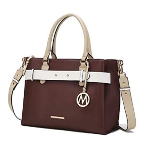 mkf collection satchel bag for women, vegan leather crossbody shoulder handbag top handle purse
