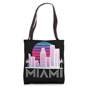 retro miami cityscape skyline vintage 80s beach souvenir tote bag