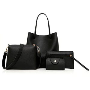 women fashion handbags wallet tote bag shoulder bag purse set 4pcs (black)