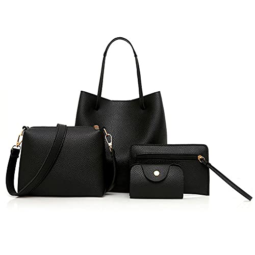 Women Fashion Handbags Wallet Tote Bag Shoulder Bag Purse Set 4pcs (black)