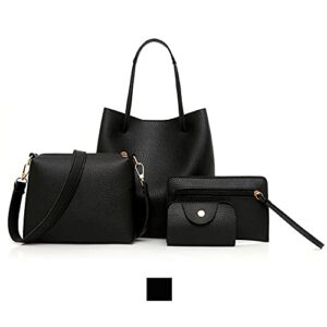 Women Fashion Handbags Wallet Tote Bag Shoulder Bag Purse Set 4pcs (black)