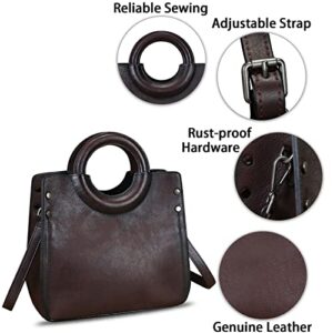 Genuine Leather Satchel for Women Leather Handbag Top Handle Bags Handmade Purse Vintage Tote Bag Crossbody Handbags Hobo Bag (Coffee)