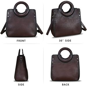 Genuine Leather Satchel for Women Leather Handbag Top Handle Bags Handmade Purse Vintage Tote Bag Crossbody Handbags Hobo Bag (Coffee)