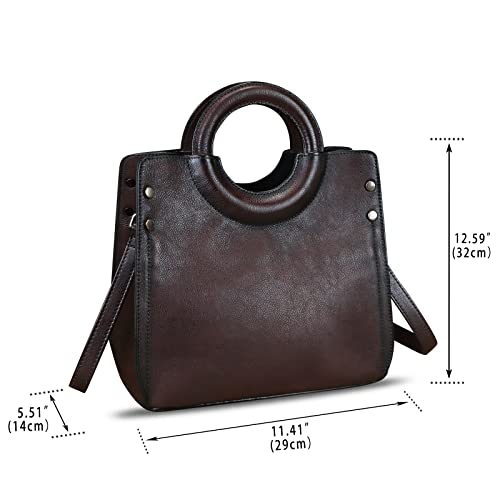 Genuine Leather Satchel for Women Leather Handbag Top Handle Bags Handmade Purse Vintage Tote Bag Crossbody Handbags Hobo Bag (Coffee)