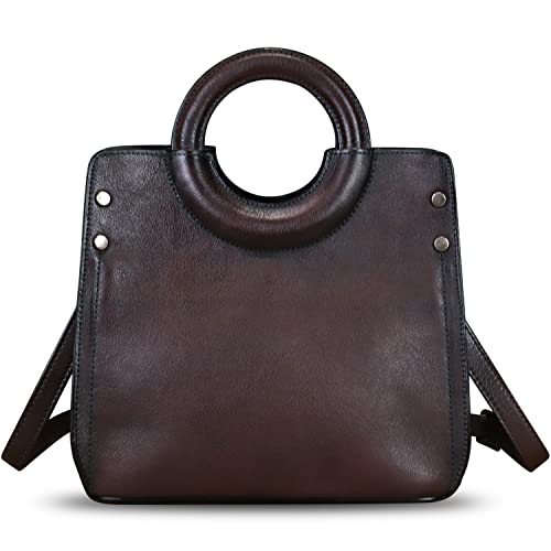 Genuine Leather Satchel for Women Leather Handbag Top Handle Bags Handmade Purse Vintage Tote Bag Crossbody Handbags Hobo Bag (Coffee)