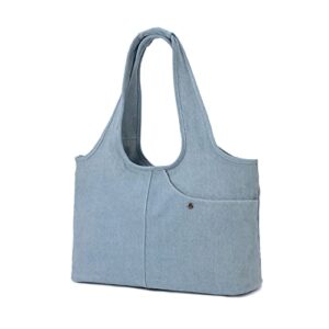 denim bag for women, large hobo crossbody bag denim tote bag with pockets casual canvas bag lightweight tote bag for office travel school
