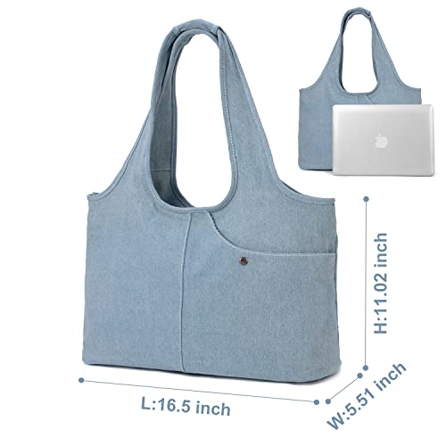 Denim Bag for Women, Large Hobo crossbody Bag Denim Tote Bag with Pockets Casual Canvas Bag Lightweight Tote Bag for Office Travel School