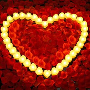 caffox 3000pcs rose petals with 36pcs led tea lights candles, rose petals for romantic night for her set, romantic decorations for special night, valentine’s day, wedding, anniversary decorations