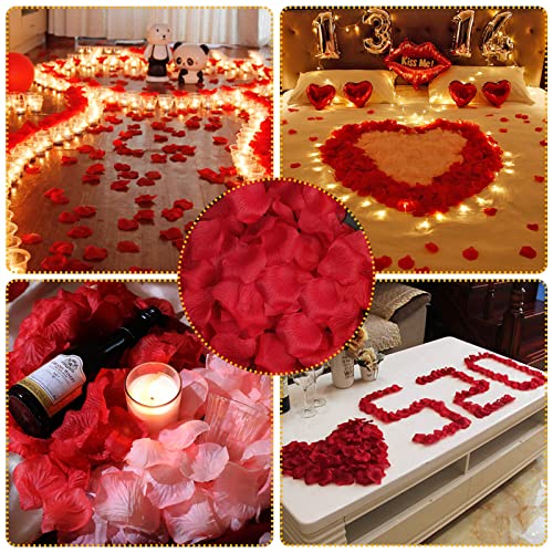 Caffox 3000Pcs Rose Petals with 36Pcs LED Tea Lights Candles, Rose Petals for Romantic Night for Her Set, Romantic Decorations for Special Night, Valentine's Day, Wedding, Anniversary Decorations