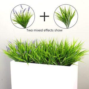 12 Bundles Artificial Plants Outdoor Fake Monkey Grass with Flowers for Pot Garden Verandah Decor for Window Garden Office Patio Hanging Planter Pathway Front Porch (Grass with Flowers)