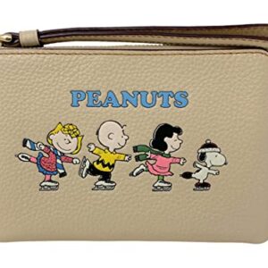 Coach X Peanuts Corner Zip Wristlet With Snoopy And Friends Motif