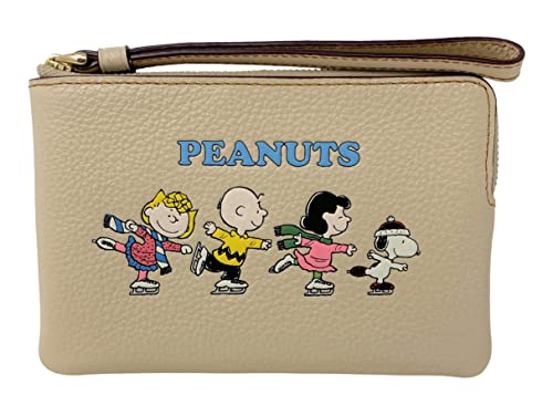 Coach X Peanuts Corner Zip Wristlet With Snoopy And Friends Motif