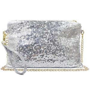 vinmen sparkling glitter sequins evening crossbody clutch bride purse for party bling handbag for wedding (silver)